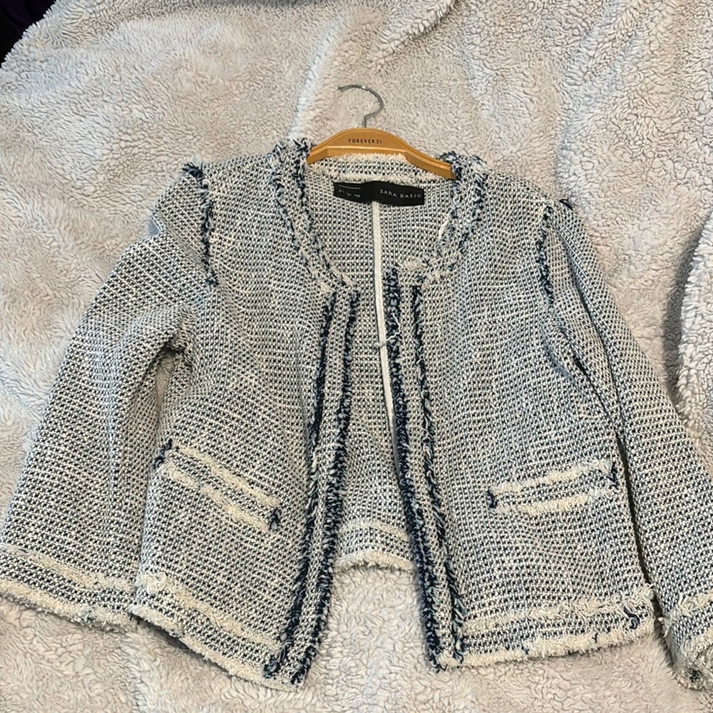 Zara Black and White Tweed Blazer